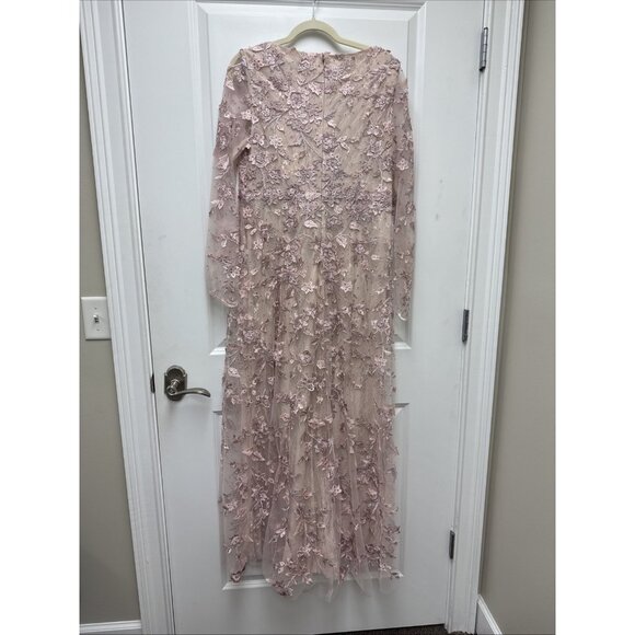 Mac Duggal Size 10 Pink 70224 Floral Applique Long Sleeve Illusion Gown Dress - Picture 8 of 12
